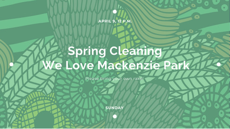 緑の花のテクスチャと春の大掃除イベントの招待状 Youtubeデザインテンプレート