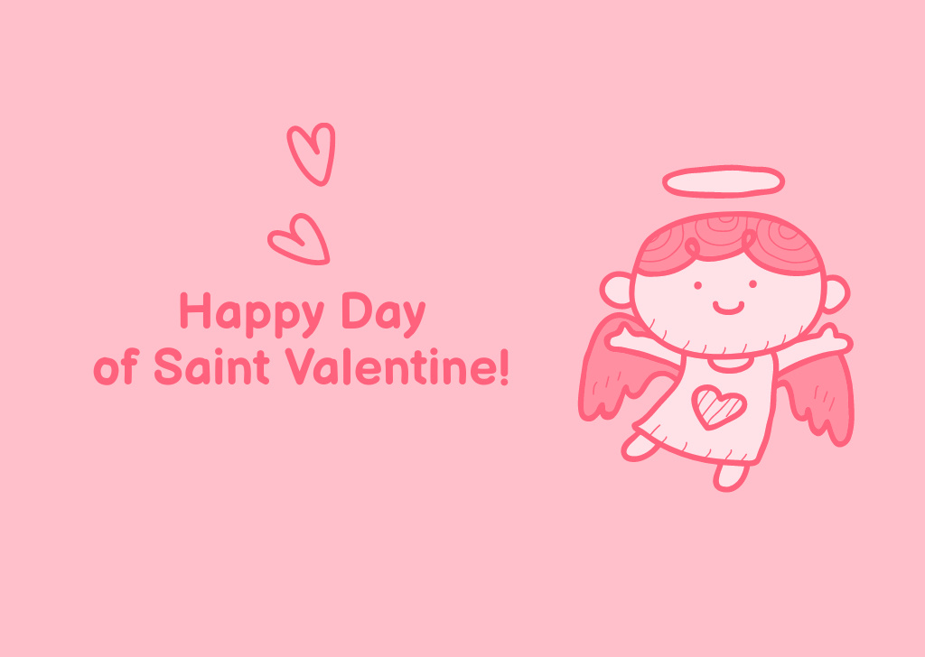 Valentine's Day Celebration with Cute Angel Postcard Design Template