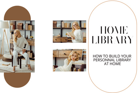 Home Library Design Beige and White Mood Board – шаблон для дизайну