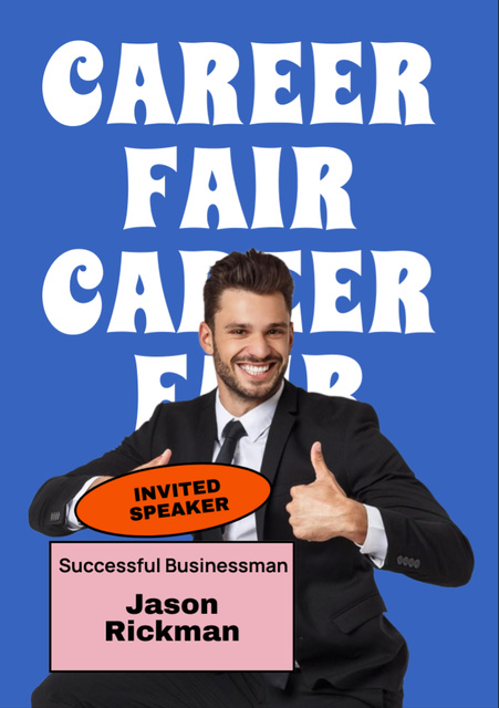 Career Fair Announcement with Happy Businessman Flyer A7デザインテンプレート
