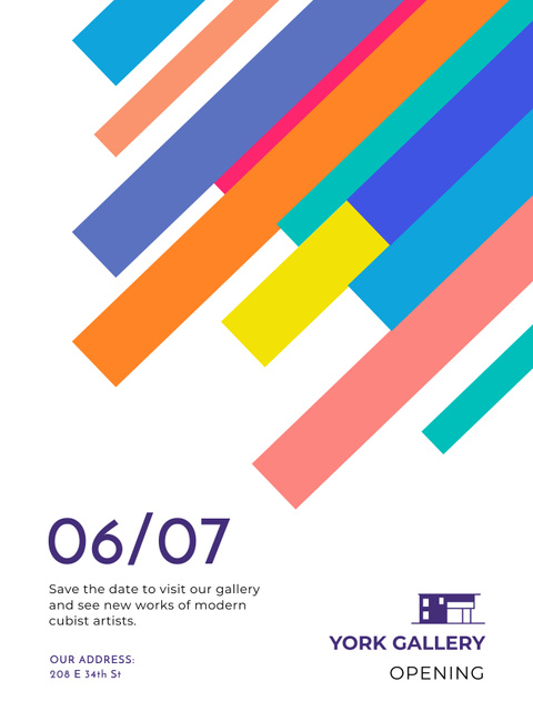Gallery Opening Invitation with Colorful Lines Poster US Design Template