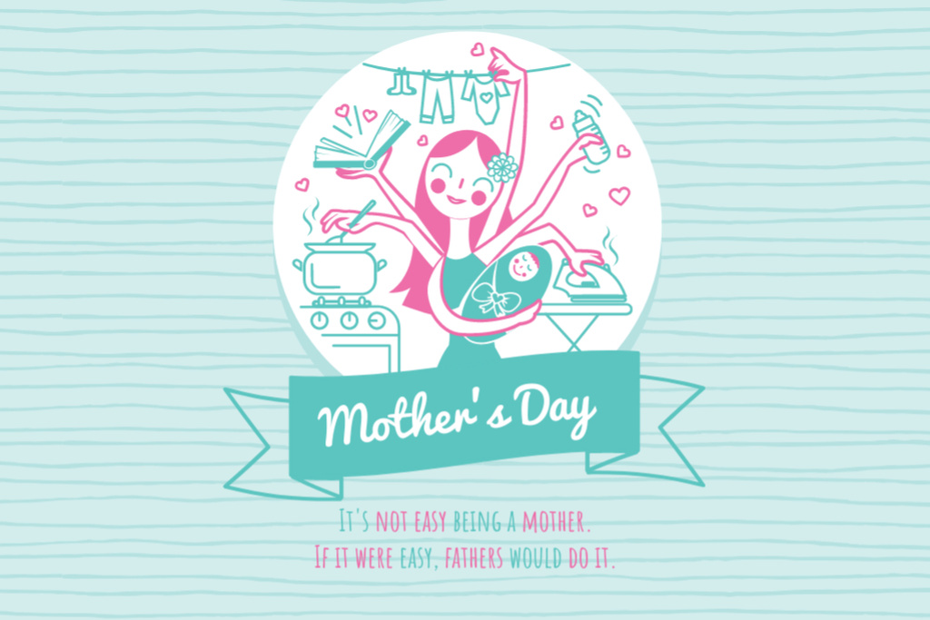 Happy Mother's Day With Busy Mom Postcard 4x6in Design Template