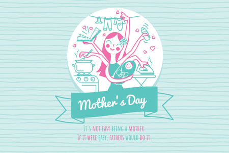 Heartwarming Wishes to Mother's Day With Busy Mom Postcard 4x6in Šablona návrhu