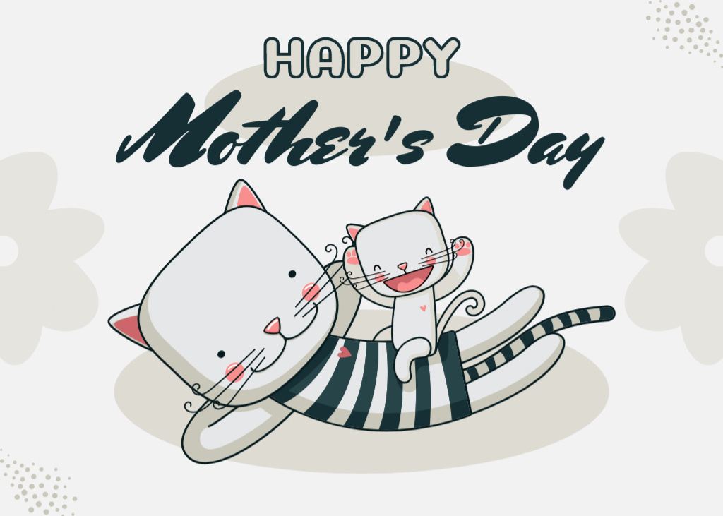 Mother's Day Greeting with Cute Cats Postcard 5x7in Tasarım Şablonu