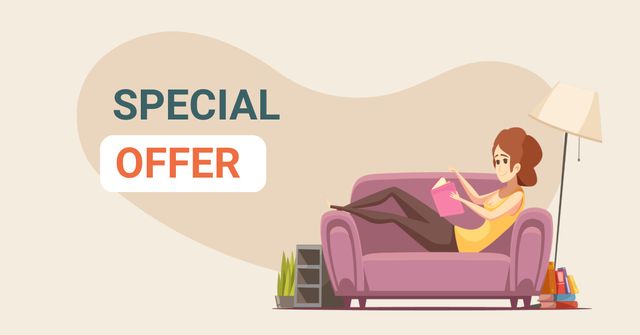 Plantilla de diseño de Special Offer with Woman sitting on Couch Facebook AD 