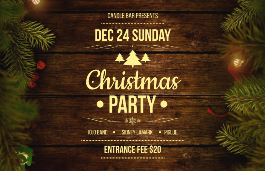 Plantilla de diseño de Lovely Christmas Party Ad with Christmas Tree Branches and Garland Flyer 5.5x8.5in Horizontal 