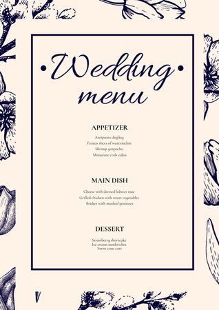 Wedding Dishes List on Floral Sketch Pattern Menu Design Template
