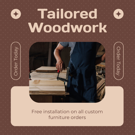 Designvorlage Anzeige für maßgeschneiderte Holzarbeiten mit Mann in der Werkstatt für Instagram