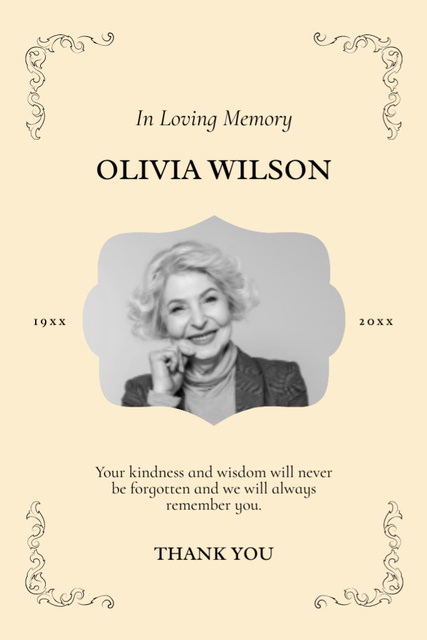 Ontwerpsjabloon van Postcard 4x6in Vertical van In Loving Memory Text on Elegant Funeral with Photo