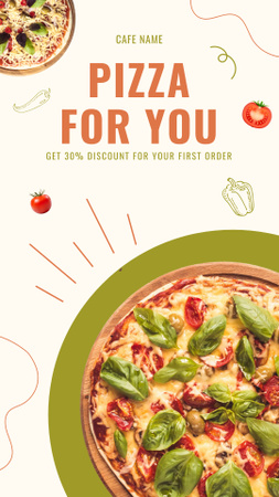 Designvorlage Pizza Advertising With White And Green Colors für Instagram Video Story