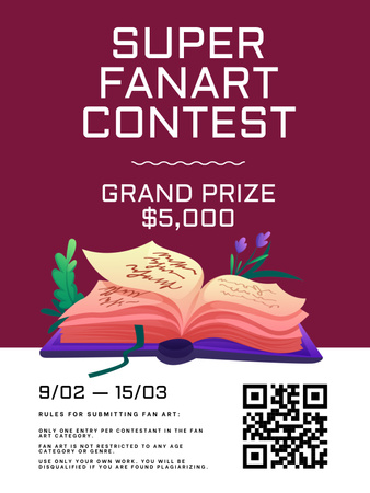 Fan Art Contest Announcement with Book Poster US Design Template