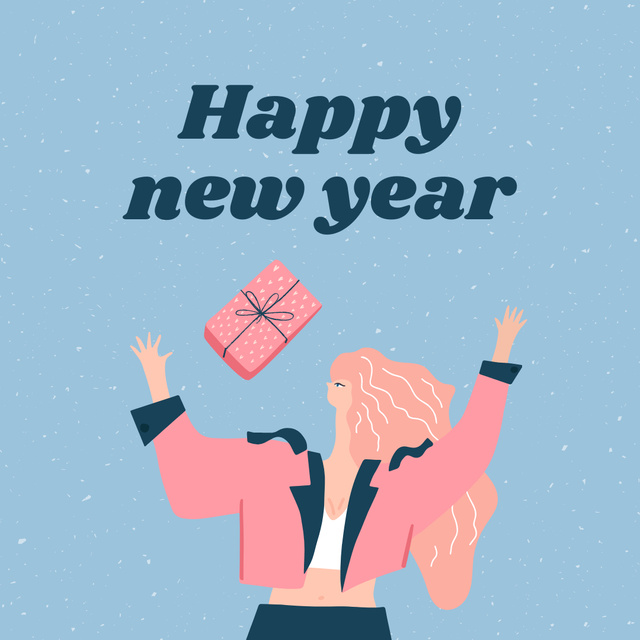 Cute New Year Greeting with Woman Instagram Design Template