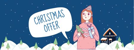 Christmas Offer with Girl holding Gifts Facebook cover Design Template