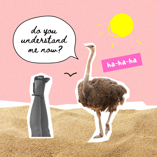 Funny Ostrich talking with Female Legs Instagramデザインテンプレート