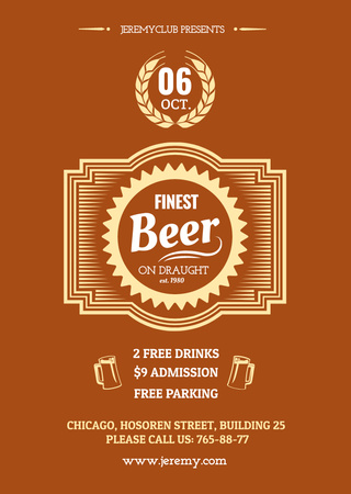 Finest beer pub ad in orange Flyer A6 Design Template