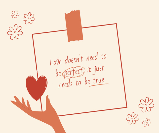 Designvorlage Quote about Love with Illustration of Heart in Hand für Facebook