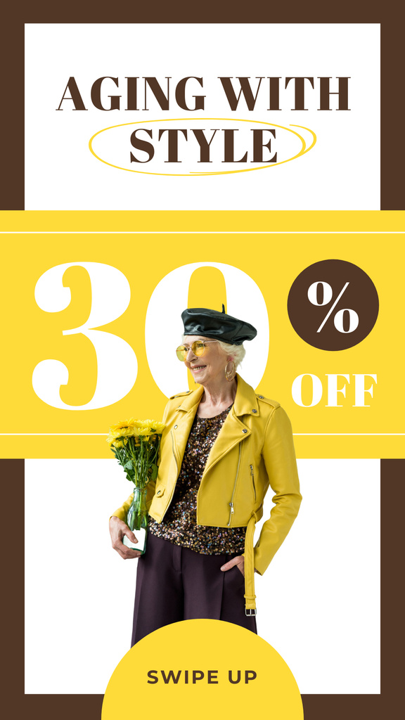 Designvorlage Aging Style With Discount In Yellow für Instagram Story