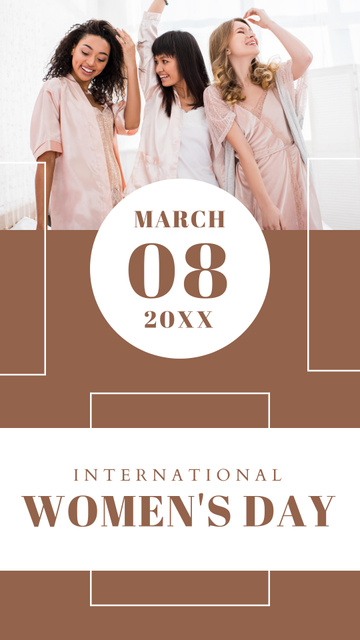 Happy Attractive Young Women on International Women's Day Instagram Story Design Template