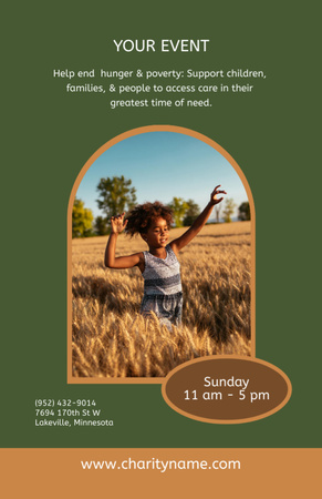 Plantilla de diseño de Anuncio de evento benéfico con niño en campo de trigo Invitation 5.5x8.5in 