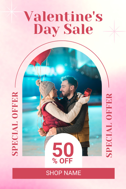 Valentine's Day Sale Announcement with Happy Lovers Pinterest Tasarım Şablonu