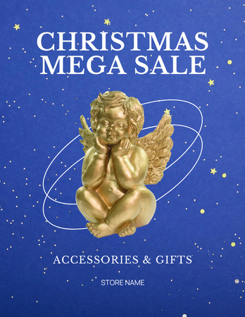 Christmas Sale Announcement with Cute Angel Flyer 8.5x11in Design Template