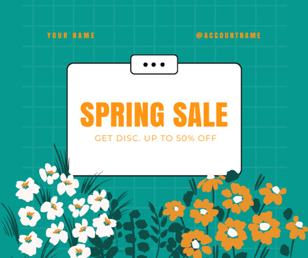 Spring Sale Announcement with Flowers on Yellow Facebook Design Template