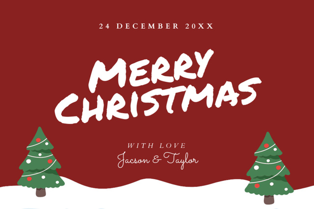 Designvorlage Splendid Christmas Congratulations With Fir-Trees In Red für Postcard 4x6in