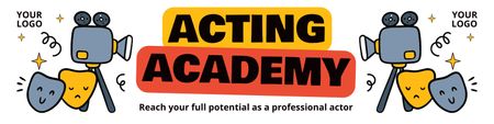 Acting Academy with Cute Masks and Film Projector Twitter Design Template