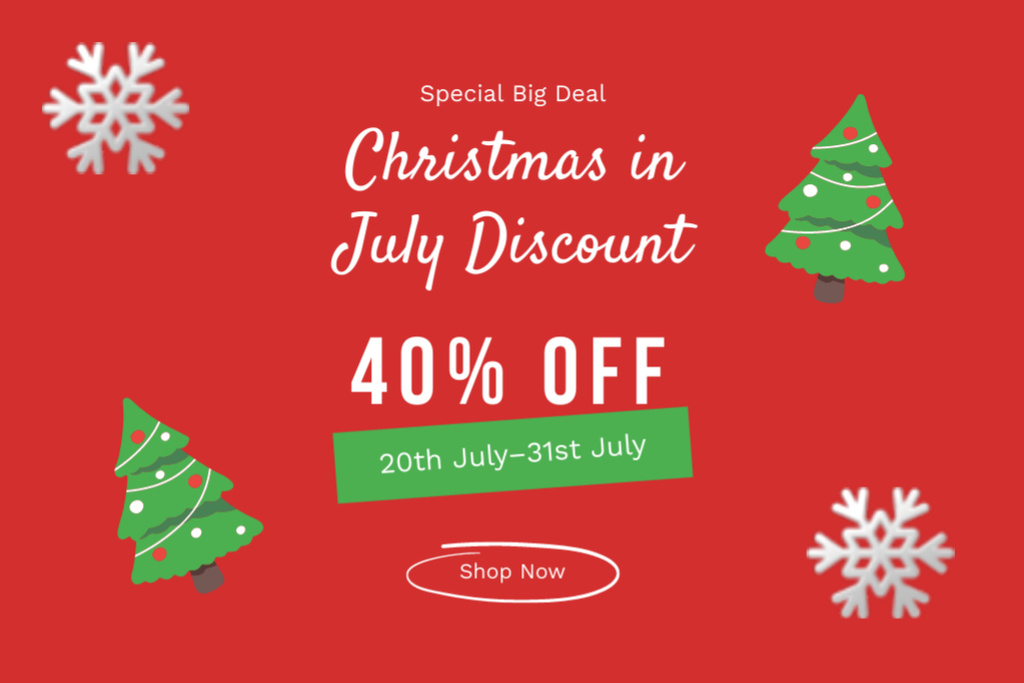 Template di design Exciting Christmas in July Sale Ad with Snowflake Flyer 4x6in Horizontal