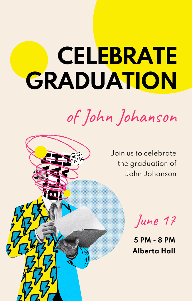 Graduation Party with Creative Illustration of Student Invitation 4.6x7.2in Design Template