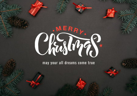 Plantilla de diseño de Christmas Holiday Greeting With Presents In Black Postcard A5 