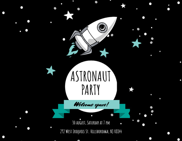 Lovely Astronaut Party With Rocket in Space Flyer 8.5x11in Horizontal Tasarım Şablonu