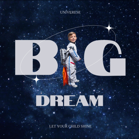 Cute Little Boy in Astronaut's Suit Podcast Cover Design Template