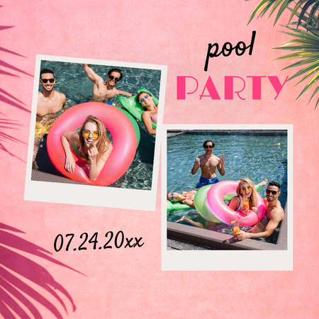 Ontwerpsjabloon van Instagram van pool party collage roze