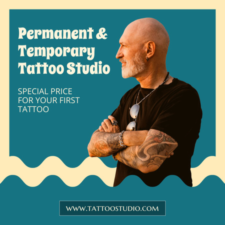 Ontwerpsjabloon van Instagram van Professionele tatoeëerderservice met permanente en tijdelijke tatoeages