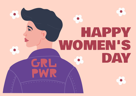 International Women's Day Greeting with Feminist Woman Postcardデザインテンプレート
