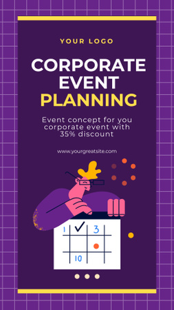 Discount Announcement for Corporate Event Planning on Purple Instagram Story Design Template