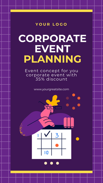Designvorlage Discount Announcement for Corporate Event Planning on Purple für Instagram Story