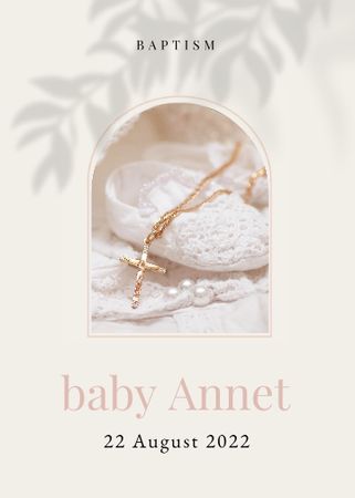 Baptism Announcement with Baby Shoes and Cross Invitation Modelo de Design