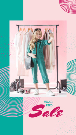 Platilla de diseño New Year Sale Offer with Stylish Woman Instagram Story