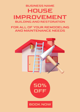 Plantilla de diseño de House Remodeling and Maintenance Services Peach and Red Flayer 