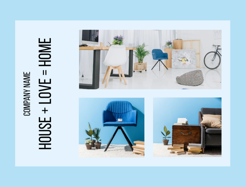Blue Collage of Cozy Apartment Interior Postcard 4.2x5.5in Design Template
