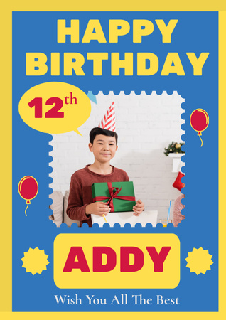 Ontwerpsjabloon van Poster van Gelukkige verjaardag jongen felicitatie met blauw