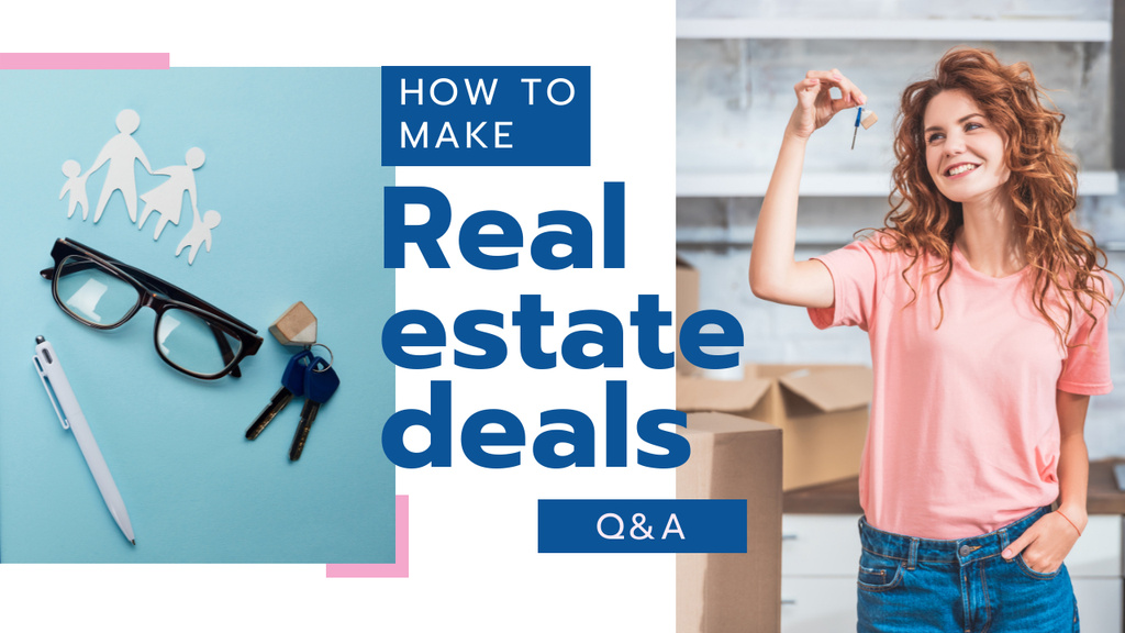 Real Estate Deal Woman Holding Keys Youtube Thumbnail – шаблон для дизайну