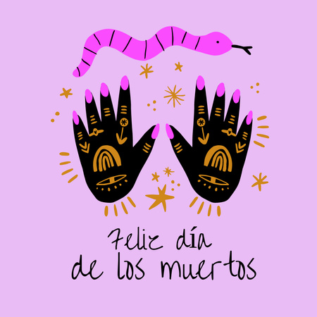 Dia de los Muertos Celebration with Painted Hands Instagram Tasarım Şablonu