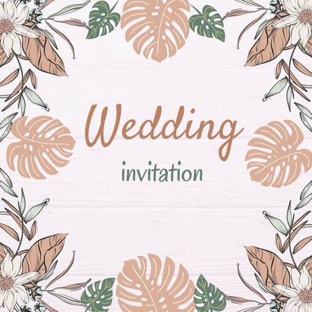 Ontwerpsjabloon van Animated Post van uitnodiging voor de bruiloft met monstera bladeren