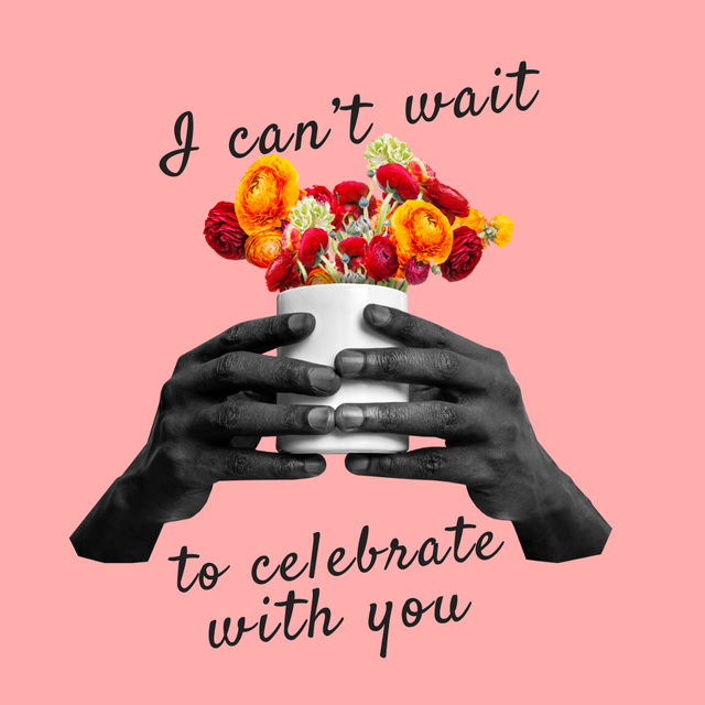 Valentine's Day Holiday Greeting with Flowers in Hands Instagram Tasarım Şablonu