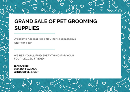 Pet Grooming Supplies Sale Ad with Abstract Paw Prints Flyer A6 Horizontal Design Template