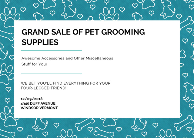 Pet Grooming Supplies Sale Ad with Abstract Paw Prints Flyer A6 Horizontal Tasarım Şablonu