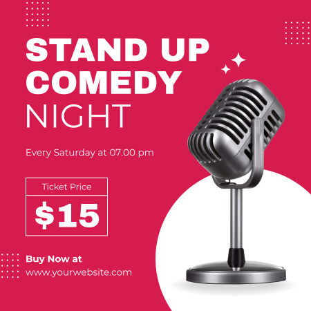 Promoção Noite de Comédia Stand-up com Microfone Rosa Podcast Cover Modelo de Design